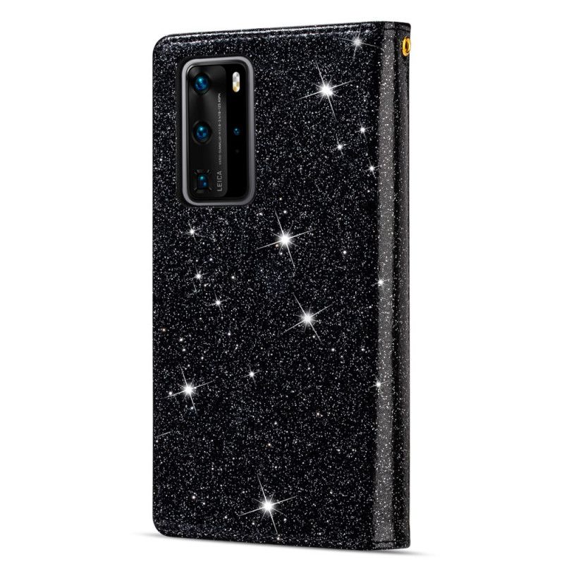 Obudowa Huawei P40 Pro Czerwony Czarny Portfel Z Cekinami