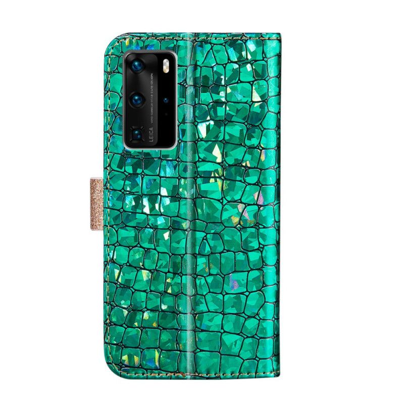 Pokrowce Huawei P40 Pro Jasnoniebieski Zielony Diamenty Krokodyla