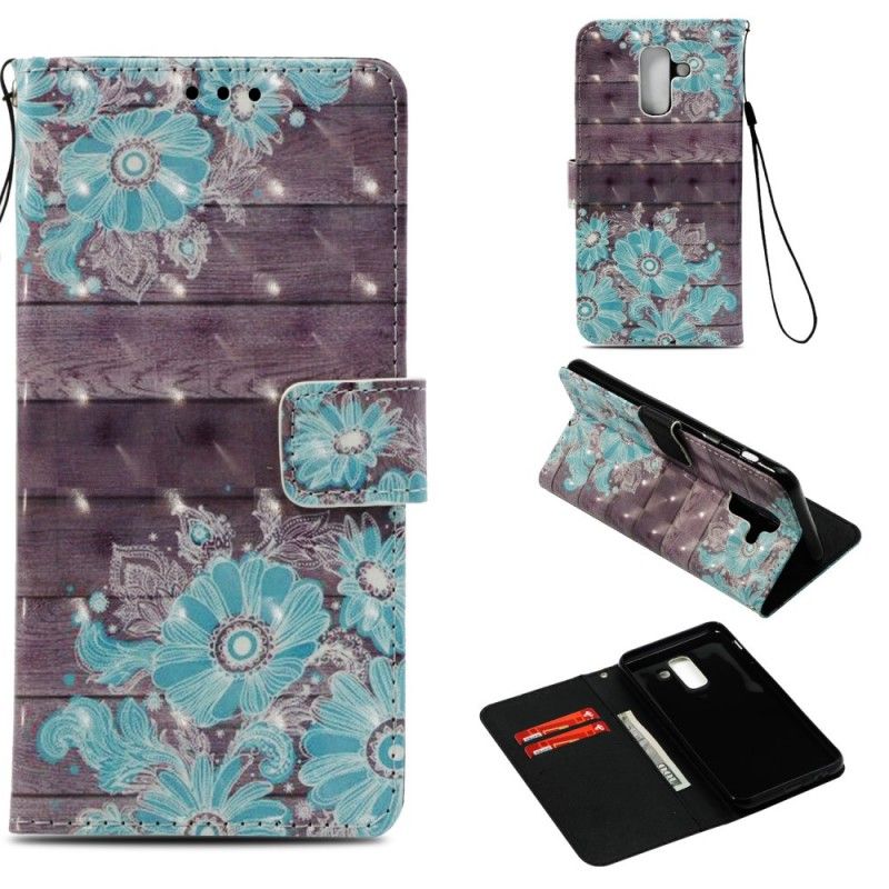 Etui Folio Samsung Galaxy A6 Plus 3D Niebieskie Kwiaty Etui Ochronne