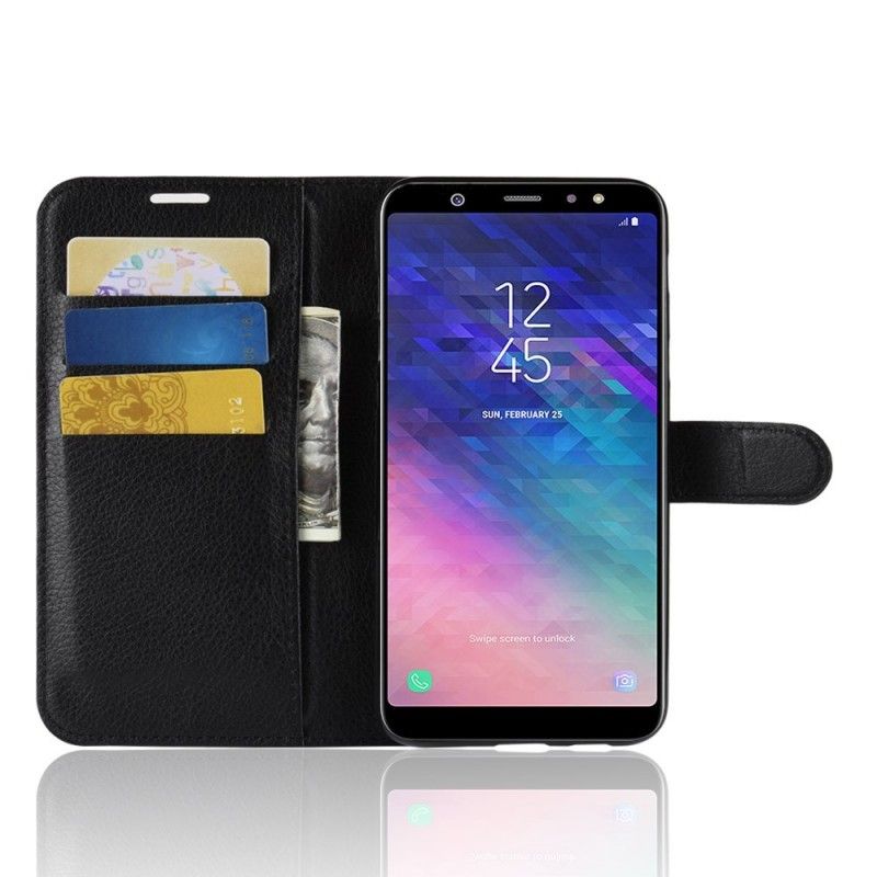 Etui Folio Samsung Galaxy A6 Plus Biały Czarny Imitacja Skóry Liczi