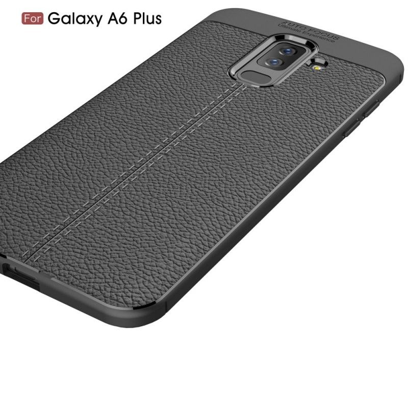 Etui Samsung Galaxy A6 Plus Szary Czarny Efekt Skóry Z Podwójną Linią Liczi