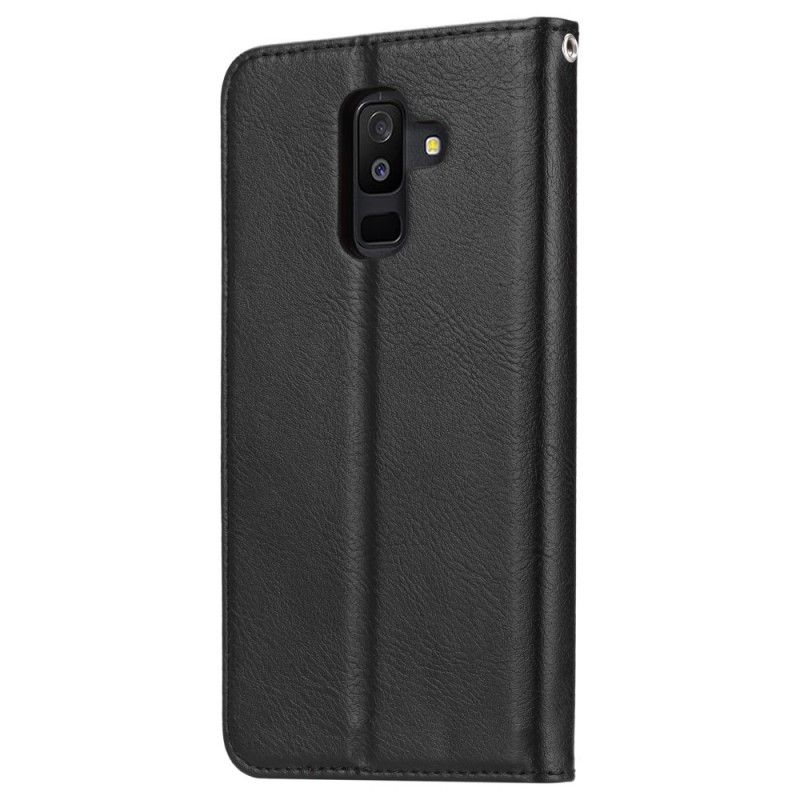 Flip Kotelot Samsung Galaxy A6 Plus Czerwony Czarny Etui Na Karty Ze Sztucznej Skóry Etui Ochronne