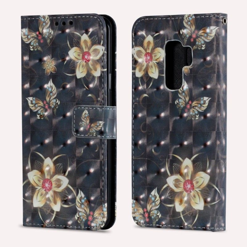 Etui Folio Samsung Galaxy S9 Plus Różowy Czarny Retro Kolorowe Kwiaty