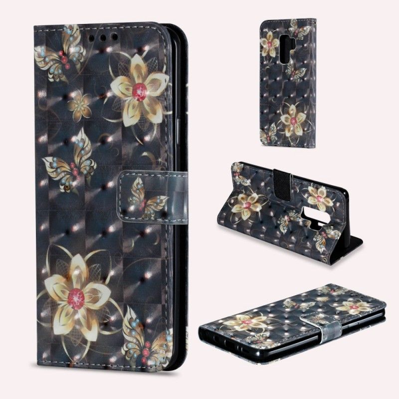 Etui Folio Samsung Galaxy S9 Plus Różowy Czarny Retro Kolorowe Kwiaty