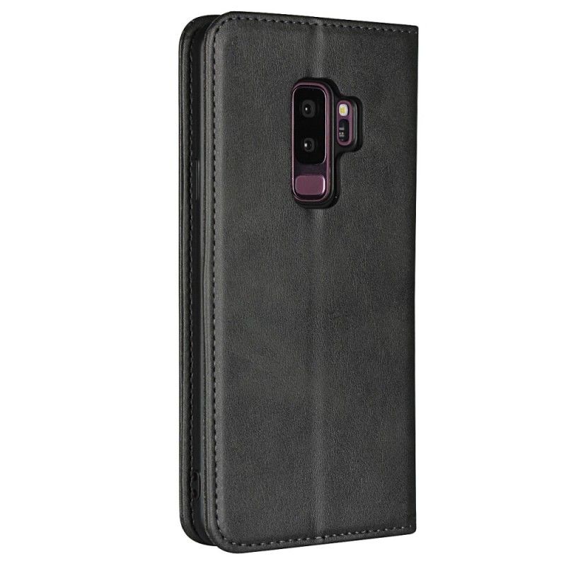 Flip Kotelot Samsung Galaxy S9 Plus Granatowy Czarny Szwy Z Imitacji Skóry Etui Ochronne