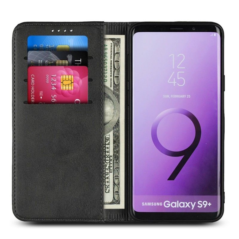 Flip Kotelot Samsung Galaxy S9 Plus Granatowy Czarny Szwy Z Imitacji Skóry Etui Ochronne