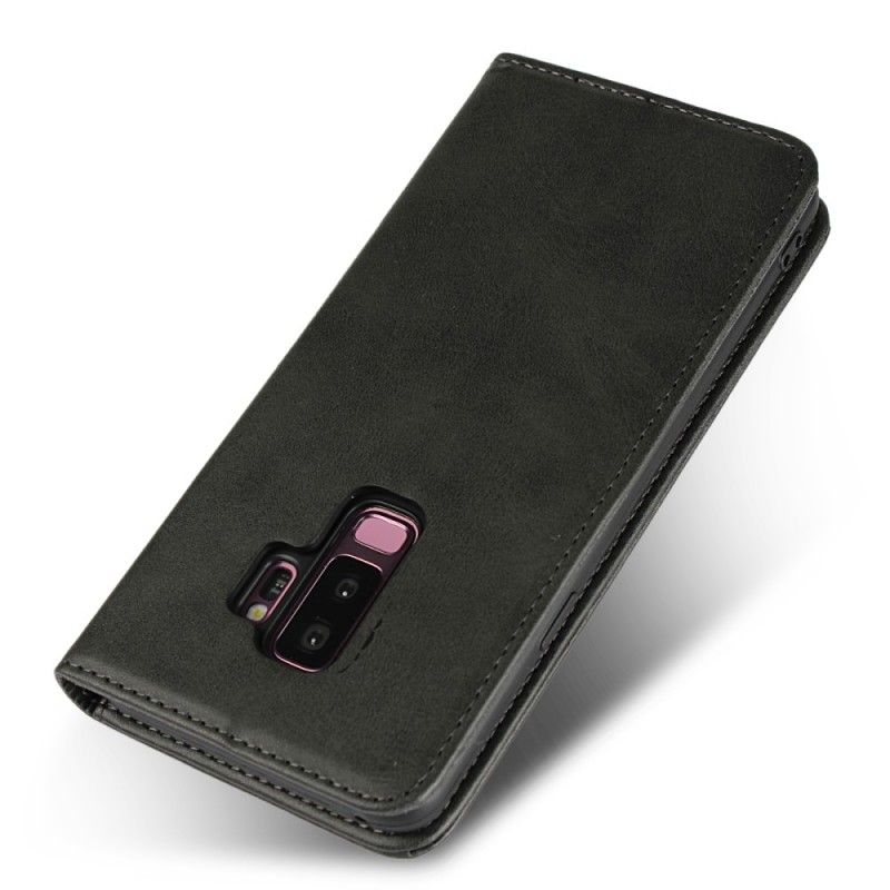 Flip Kotelot Samsung Galaxy S9 Plus Granatowy Czarny Szwy Z Imitacji Skóry Etui Ochronne