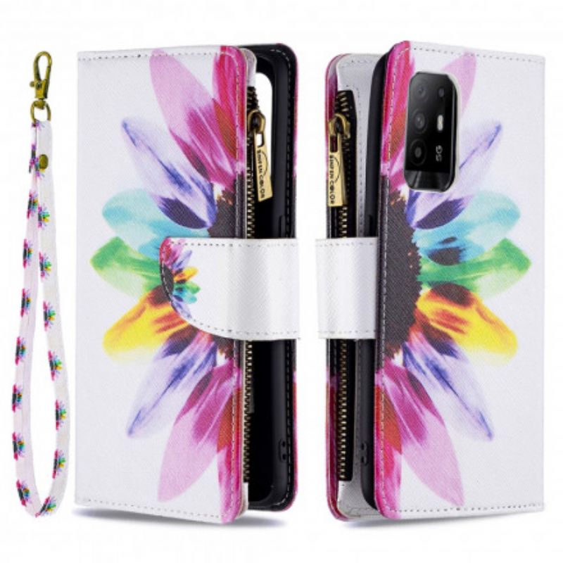 Etui Folio Do Oppo A94 5g Kwiatowa Kieszeń Zapinana Na Zamek