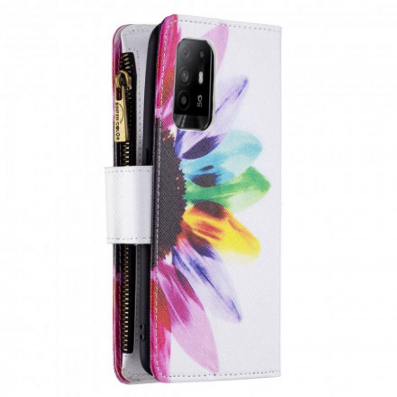 Etui Folio Do Oppo A94 5g Kwiatowa Kieszeń Zapinana Na Zamek