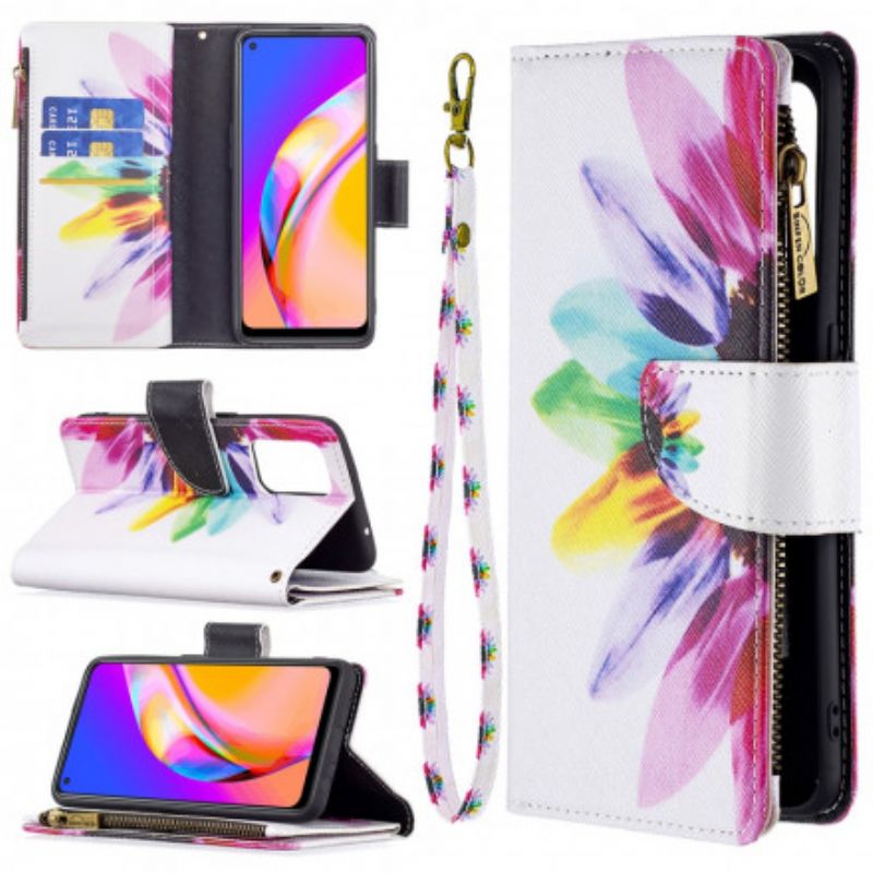 Etui Folio Do Oppo A94 5g Kwiatowa Kieszeń Zapinana Na Zamek