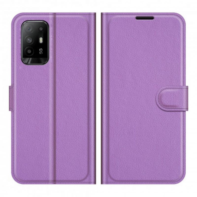 Etui Folio Oppo A94 5g Klasyczne Liczi Sztuczna Skóra Etui Ochronne