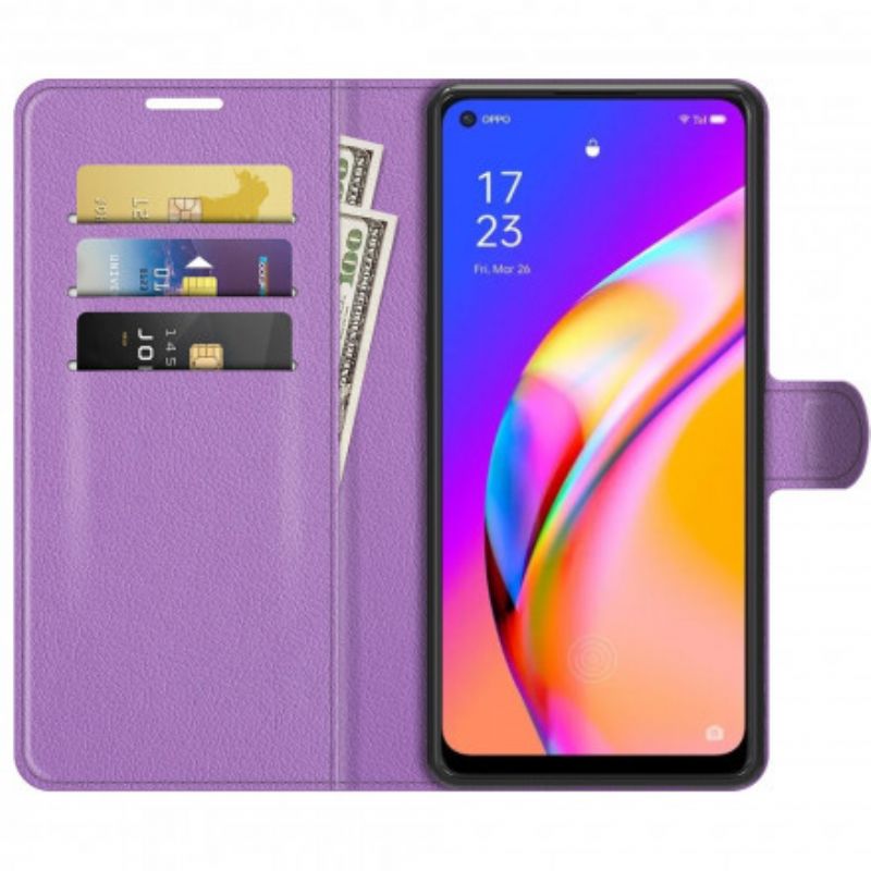 Etui Folio Oppo A94 5g Klasyczne Liczi Sztuczna Skóra Etui Ochronne