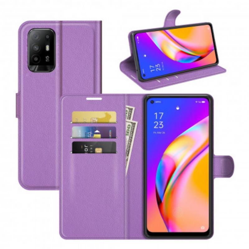 Etui Folio Oppo A94 5g Klasyczne Liczi Sztuczna Skóra Etui Ochronne