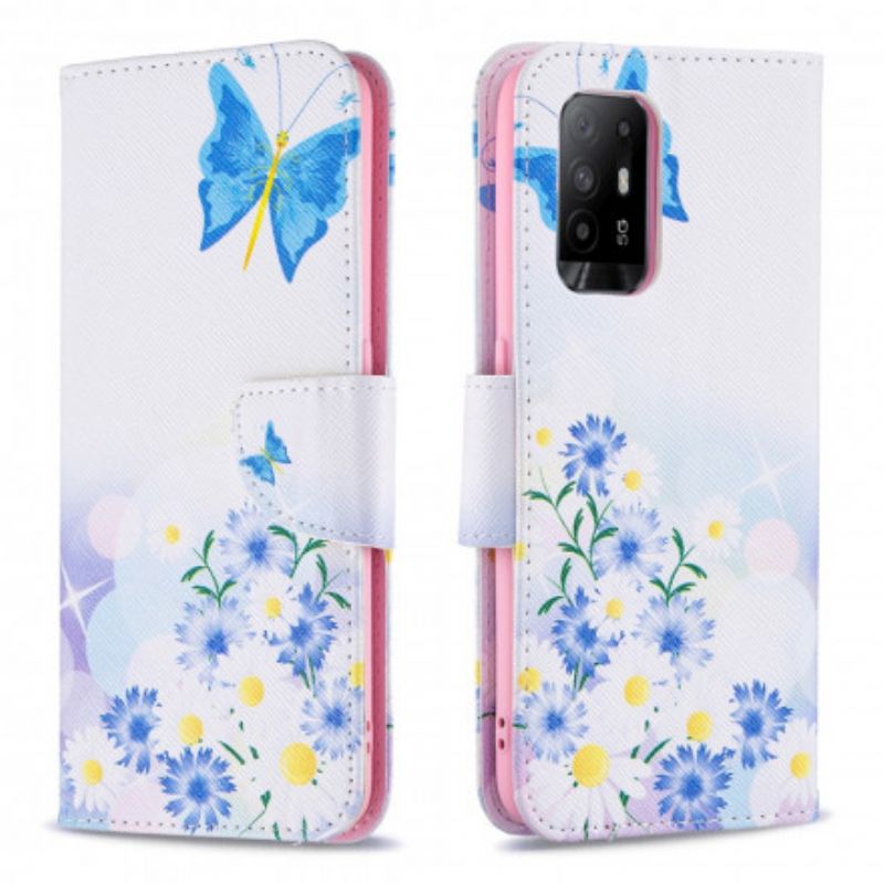 Etui Folio Oppo A94 5g Malowane Motyle I Kwiaty