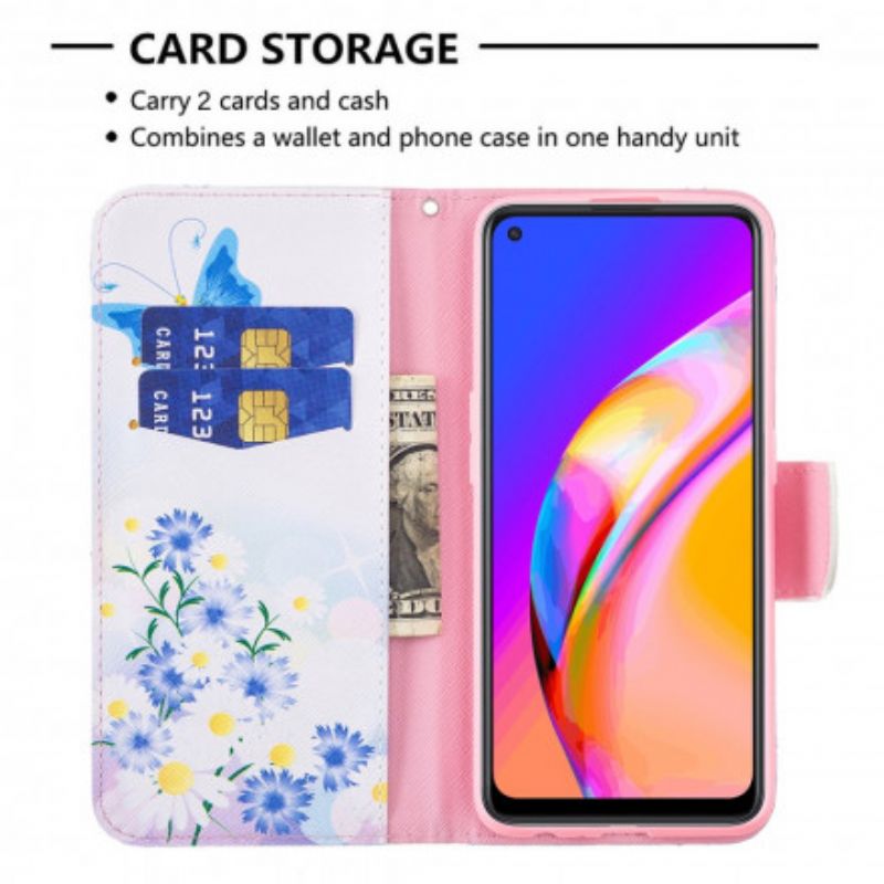 Etui Folio Oppo A94 5g Malowane Motyle I Kwiaty