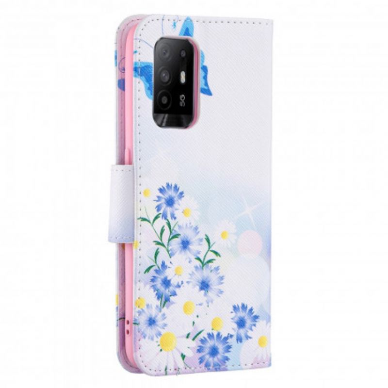 Etui Folio Oppo A94 5g Malowane Motyle I Kwiaty