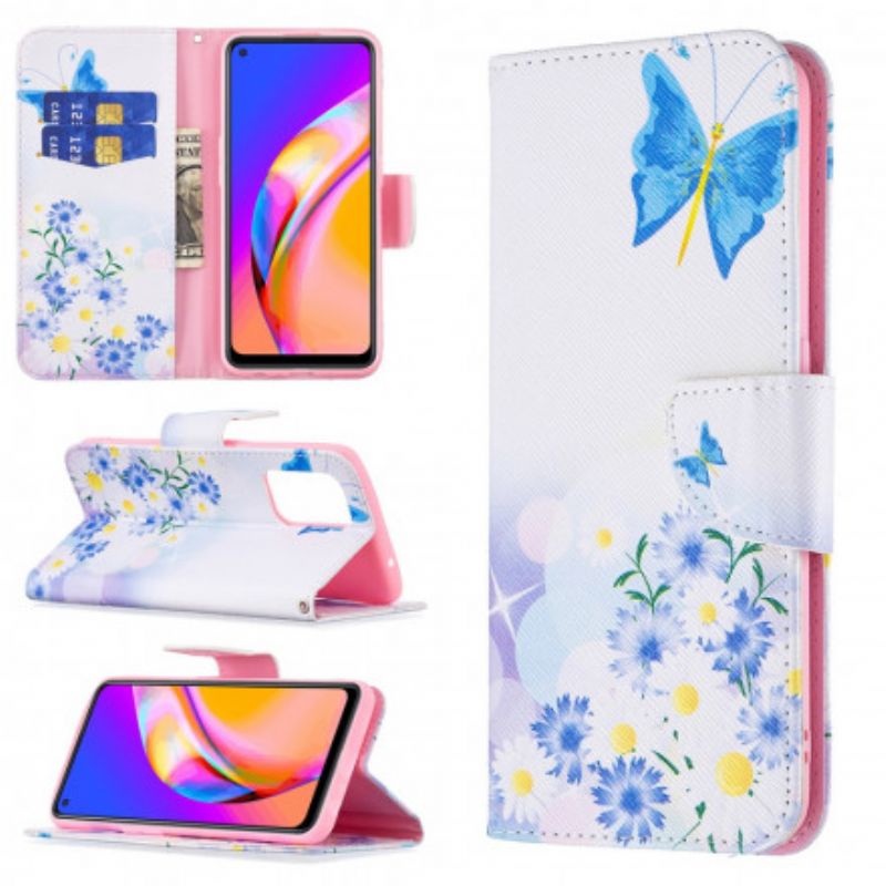 Etui Folio Oppo A94 5g Malowane Motyle I Kwiaty