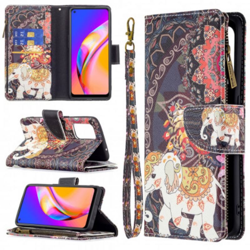 Etui Folio Oppo A94 5g Słoń Zapinana Kieszeń Etui Ochronne