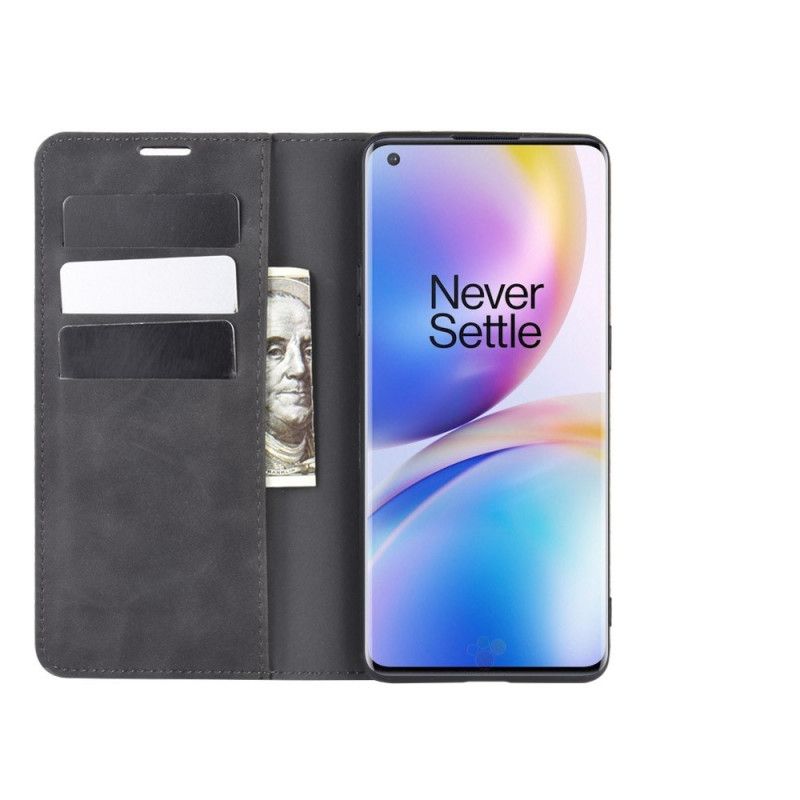 Flip Kotelot OnePlus 8 Pro Czerwony Czarny Elegancki Efekt Skóry