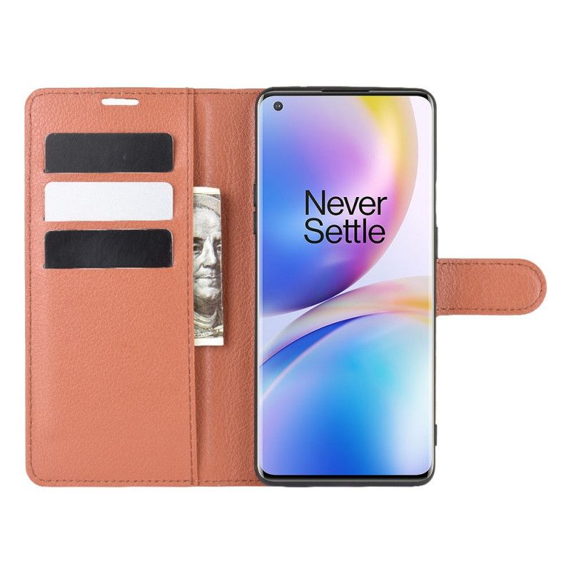 Skórzany Futerał OnePlus 8 Pro Biały Czarny Etui na Telefon Styl Premium Ze Skóry Liczi