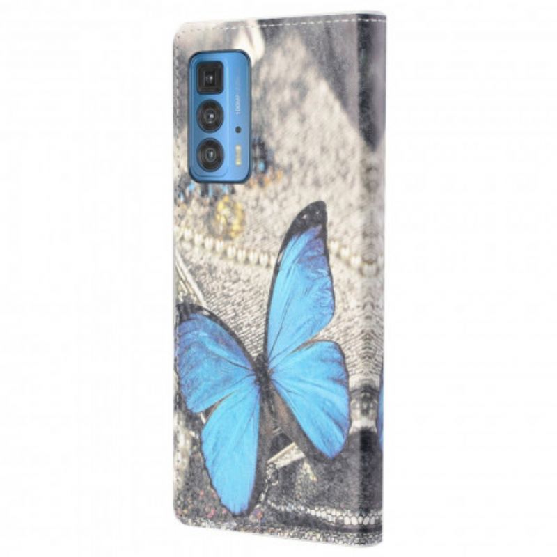 Etui Folio Do Motorola Edge 20 Pro Niebieski Motyl