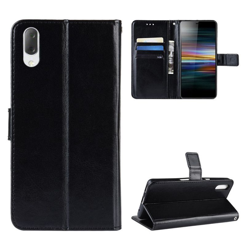 Etui Folio Sony Xperia L3 Czarny Imitacja Skóry Utra Z Paskiem