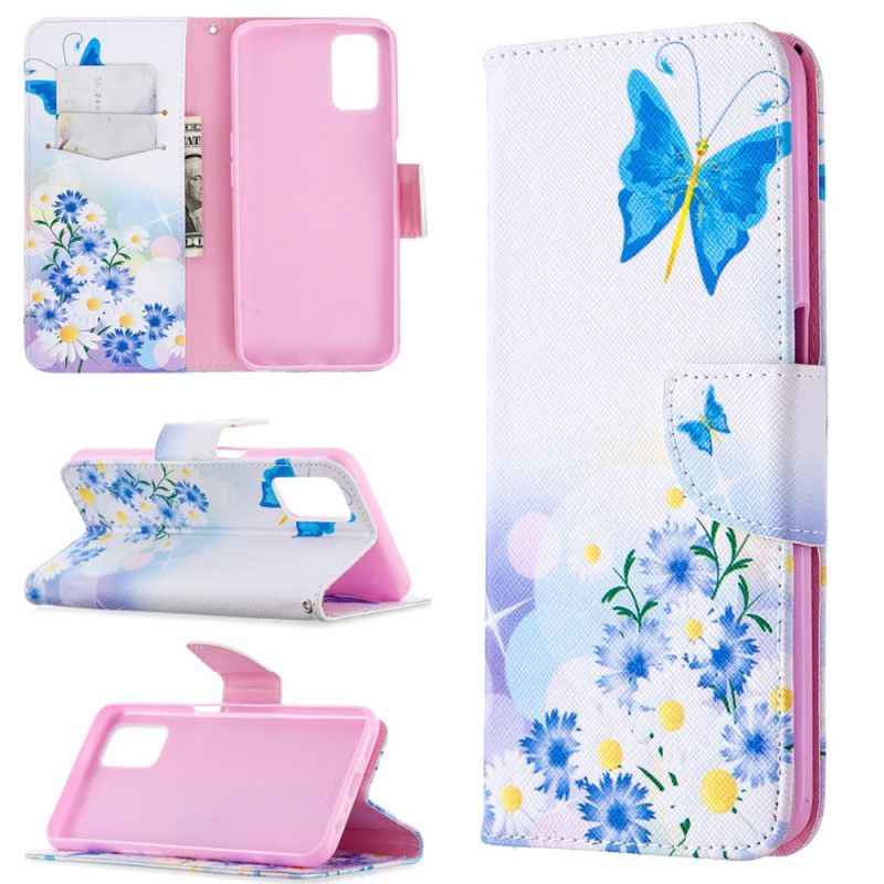 Etui Folio Oppo A72 Jasnoniebieski Magenta Malowane Motyle I Kwiaty