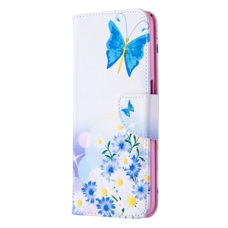 Etui Folio Oppo A72 Jasnoniebieski Magenta Malowane Motyle I Kwiaty