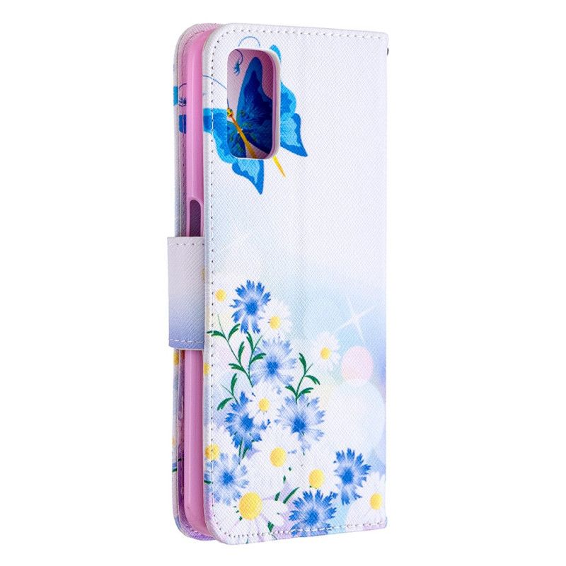 Etui Folio Oppo A72 Jasnoniebieski Magenta Malowane Motyle I Kwiaty