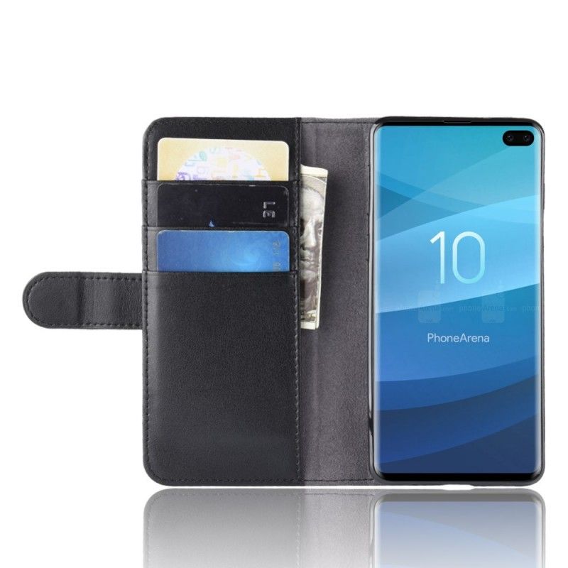 Etui Folio Samsung Galaxy S10 Plus Czarny Dwoina Skórzana Etui Ochronne