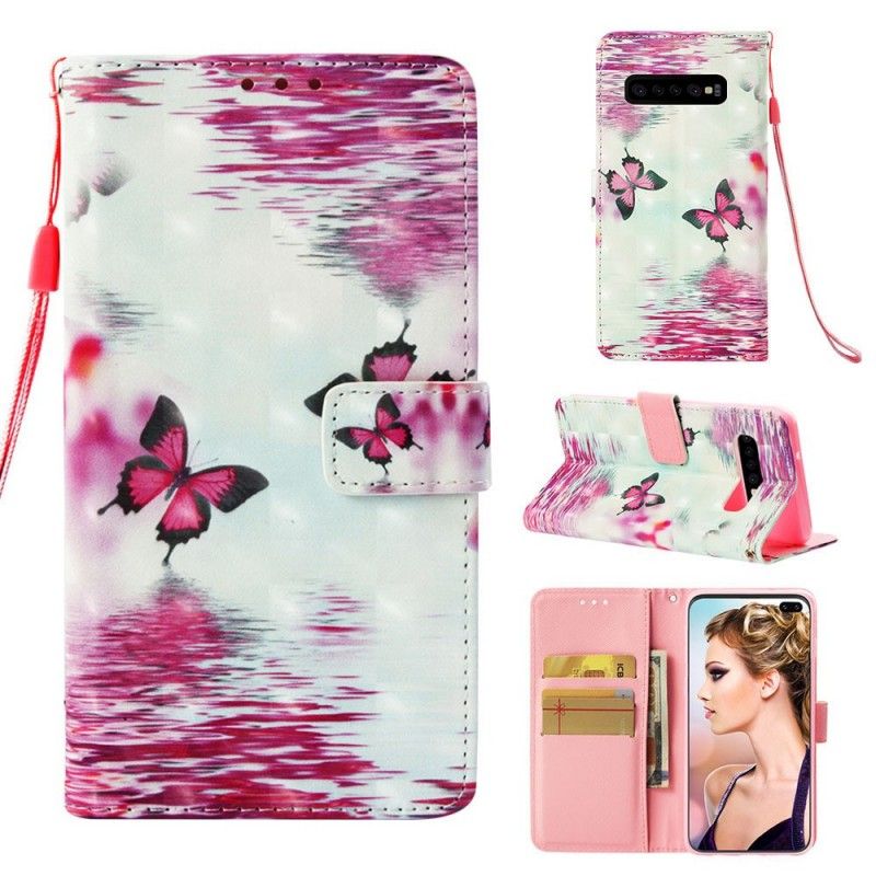 Etui Folio Samsung Galaxy S10 Plus Czerwone Motyle Etui Ochronne