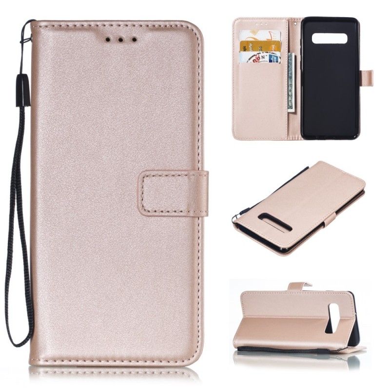 Etui Folio Samsung Galaxy S10 Plus Elegancki Efekt Skóry Z Paskiem Etui Ochronne