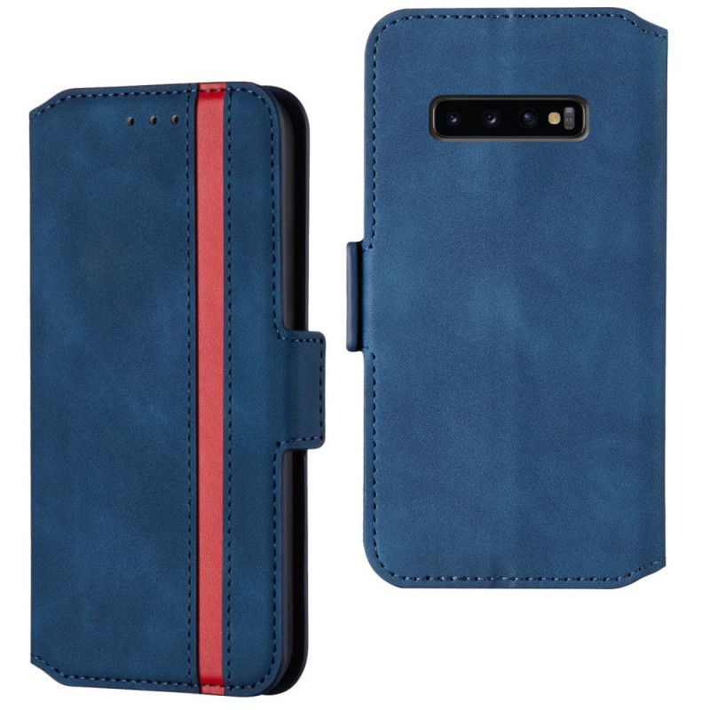 Etui Folio Samsung Galaxy S10 Plus Granatowy Czerwony Dwukolorowa Linia Pionowa Etui Ochronne