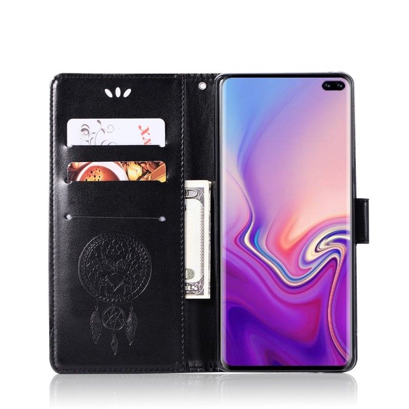 Etui Folio Samsung Galaxy S10 Plus Jasnoniebieski Szary Łapacz Snów Sowy Z Efektem Skóry Etui Ochronne