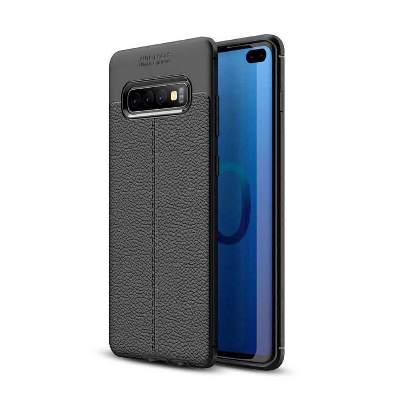 Etui Samsung Galaxy S10 Plus Czerwony Czarny Efekt Skóry Z Podwójną Linią Liczi