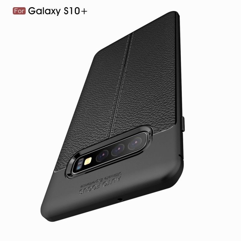 Etui Samsung Galaxy S10 Plus Czerwony Czarny Efekt Skóry Z Podwójną Linią Liczi