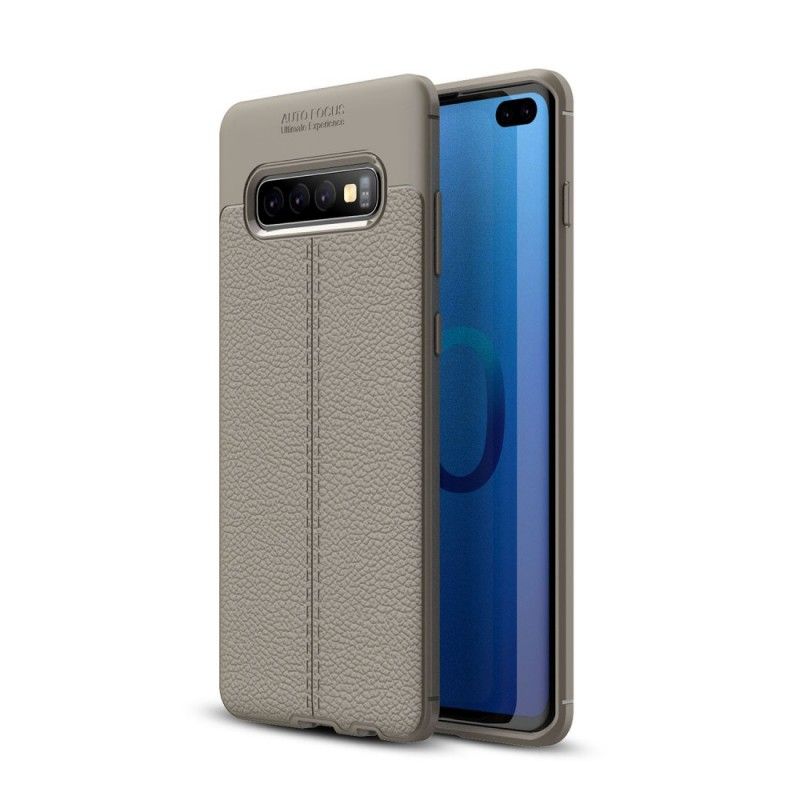 Etui Samsung Galaxy S10 Plus Czerwony Czarny Efekt Skóry Z Podwójną Linią Liczi