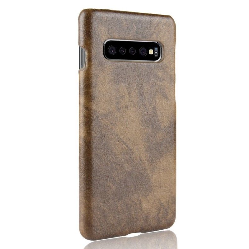 Etui Samsung Galaxy S10 Plus Szary Czarny Efekt Skóry Liczi