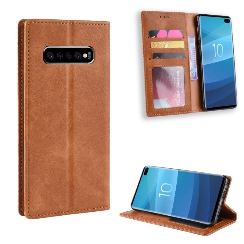 Flip Kotelot Samsung Galaxy S10 Plus Czerwony Czarny Stylizowany Efekt Skóry W Stylu Vintage