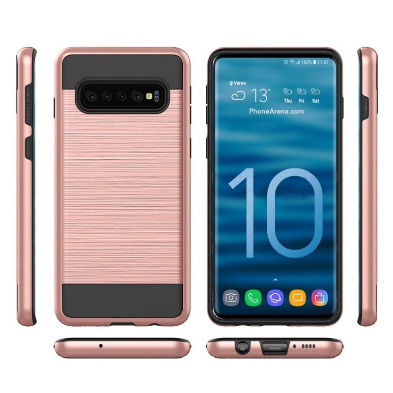 Futerały Samsung Galaxy S10 Plus Biały Czarny Etui na Telefon Szczotkowane Włókno Węglowe