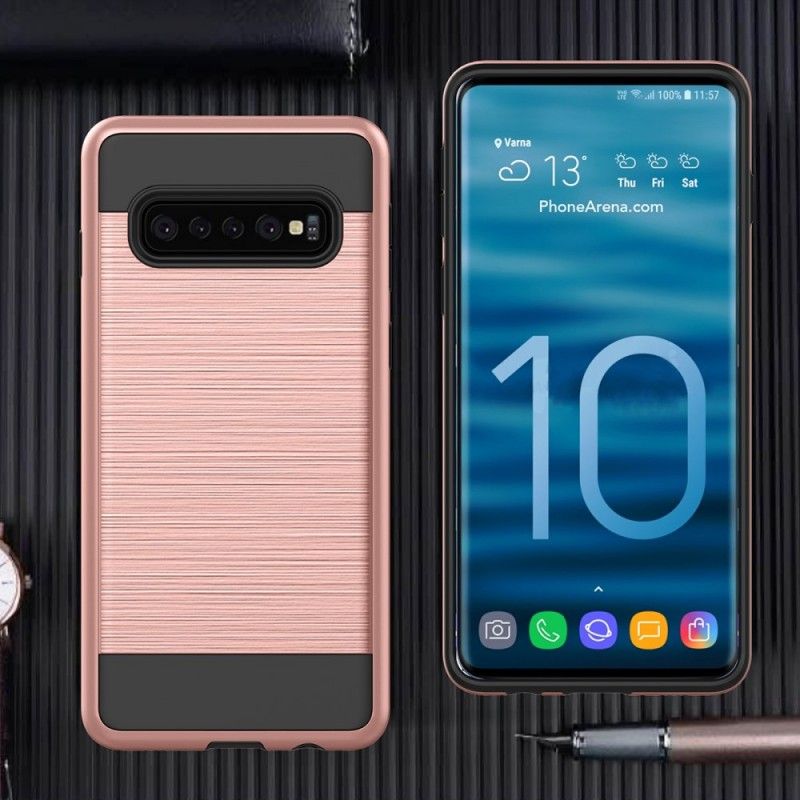 Futerały Samsung Galaxy S10 Plus Biały Czarny Etui na Telefon Szczotkowane Włókno Węglowe