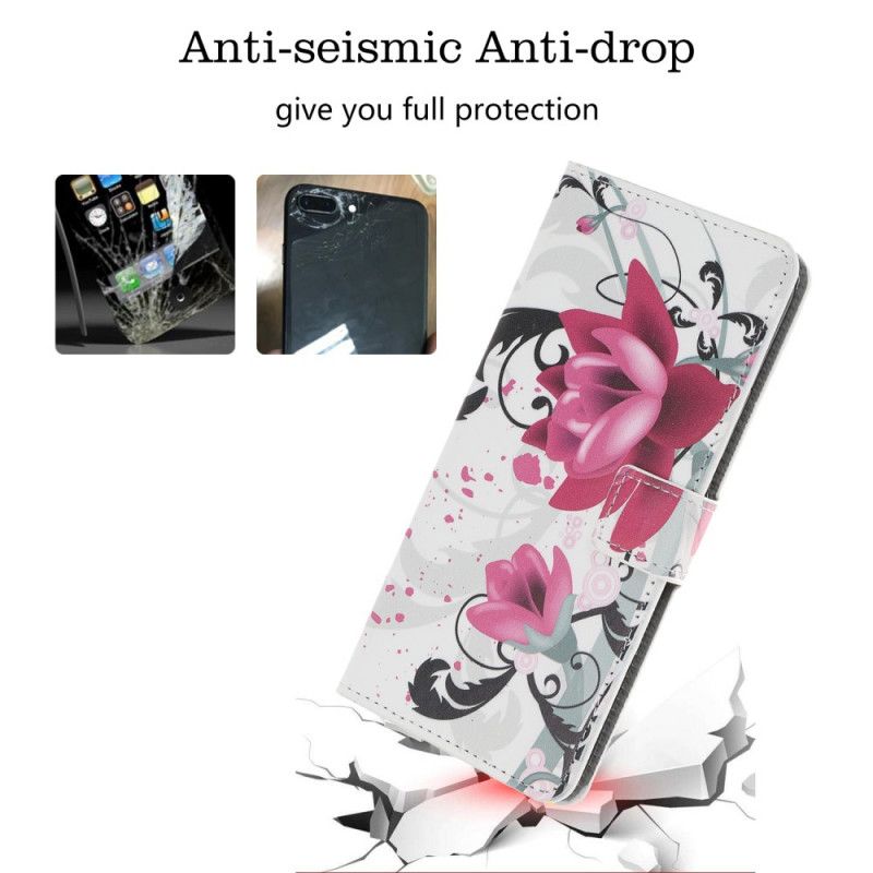 Etui Folio Huawei P Smart S Różowy Magenta Kwiaty Tropikalne Etui Ochronne