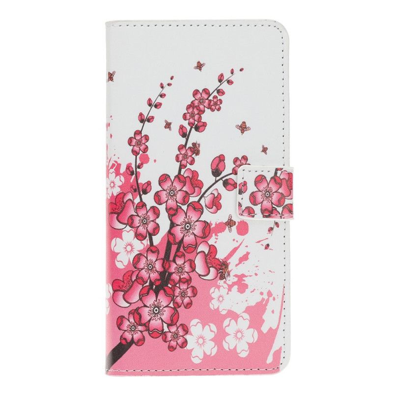 Etui Folio Huawei P Smart S Różowy Magenta Kwiaty Tropikalne Etui Ochronne