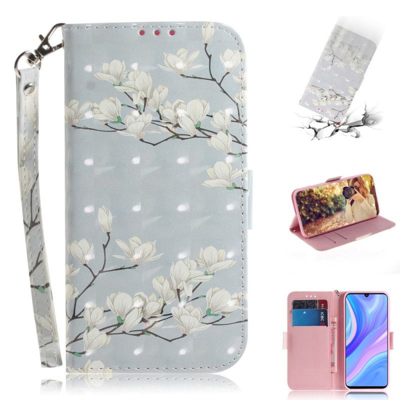 Etui Folio Huawei P Smart S Zielony Szary Kwitnąca Gałąź Ze Stringami Etui Ochronne