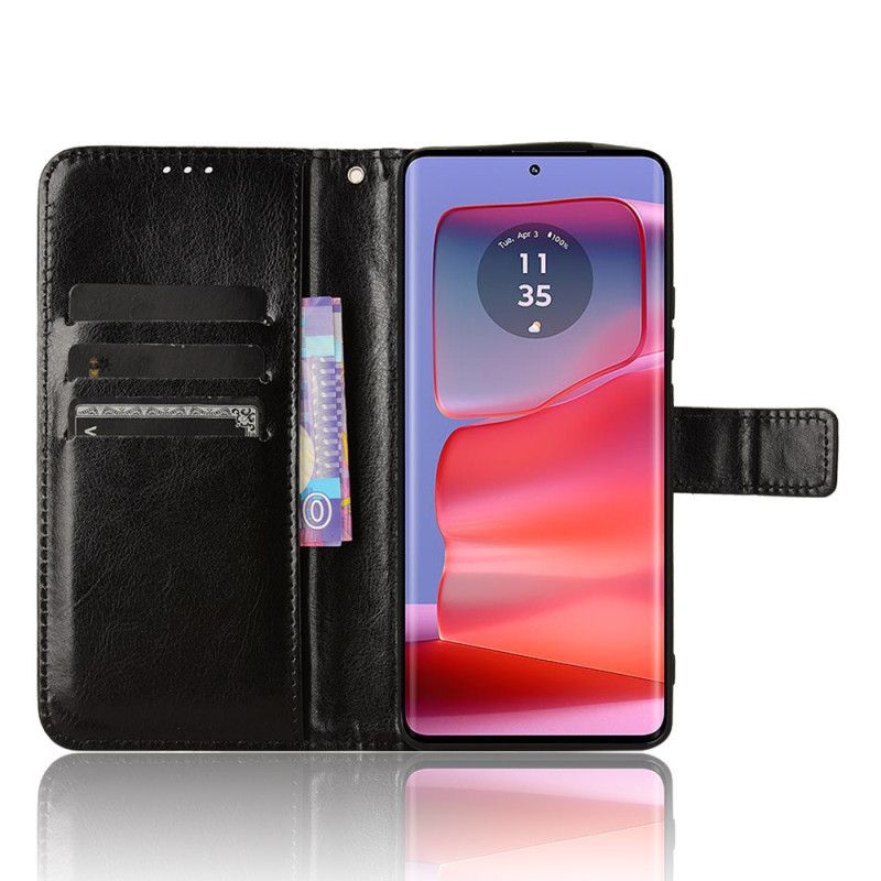 Etui Folio Do Motorola Edge 50 Pro Błyszcząca Sztuczna Skóra Z Paskiem