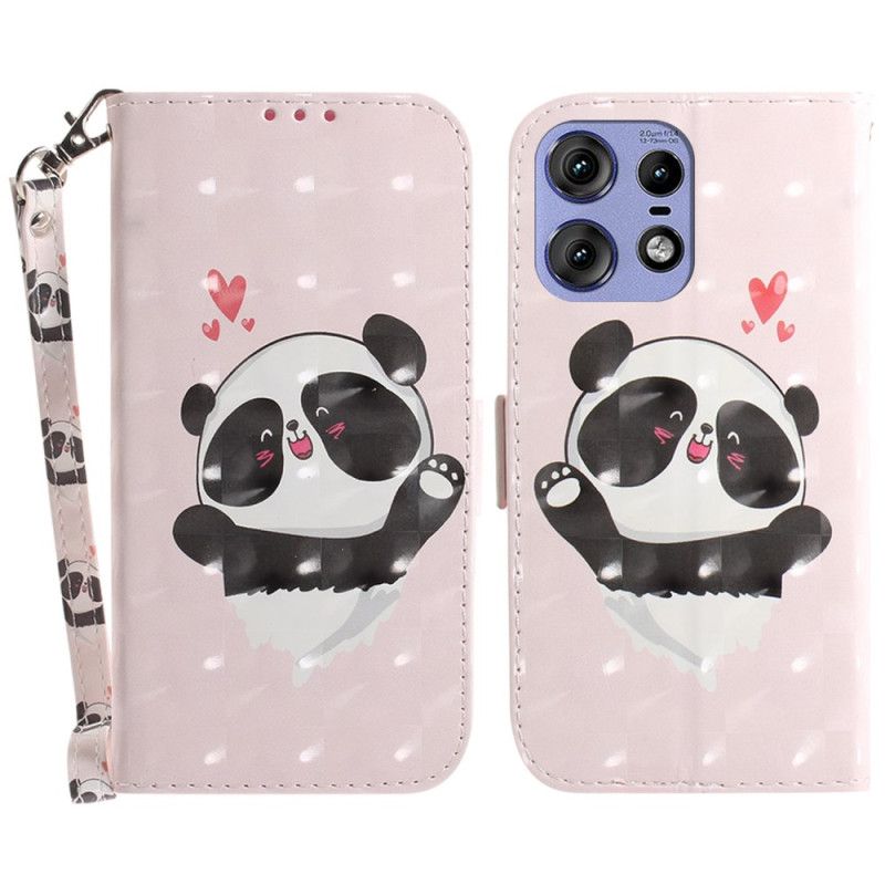 Skórzany Futerał Motorola Edge 50 Pro Etui Na Telefon Panda Love Z Paskiem