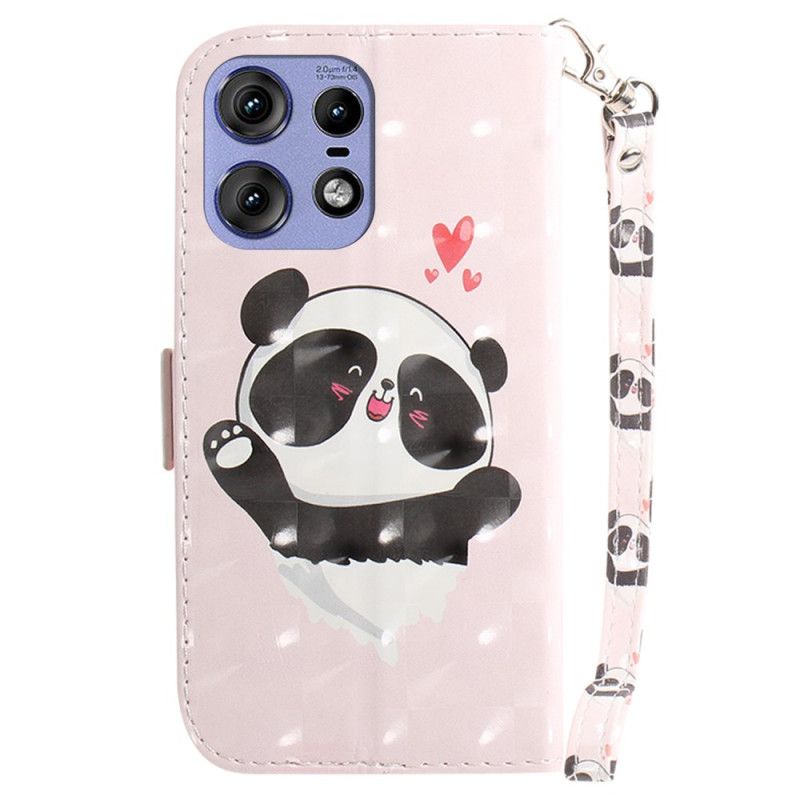 Skórzany Futerał Motorola Edge 50 Pro Etui Na Telefon Panda Love Z Paskiem