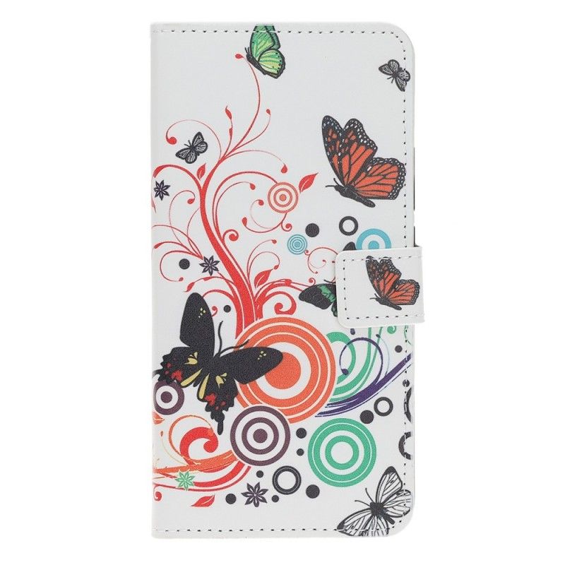 Etui Folio Huawei Y5 2019 Jasnoniebieski Czarny Motyle I Kwiaty