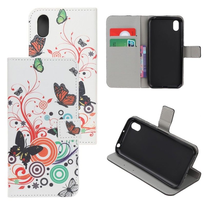 Etui Folio Huawei Y5 2019 Jasnoniebieski Czarny Motyle I Kwiaty