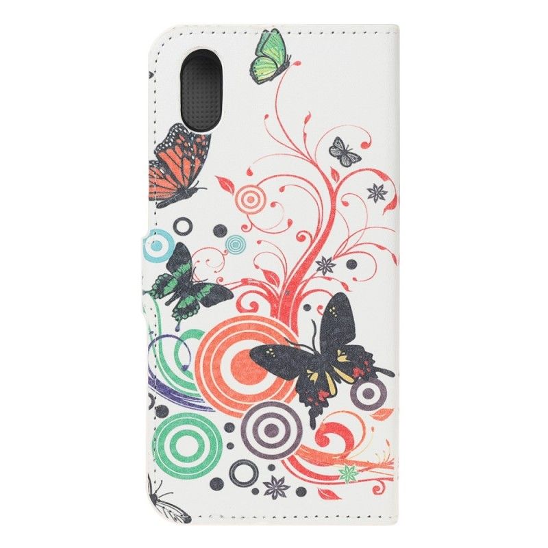 Etui Folio Huawei Y5 2019 Jasnoniebieski Czarny Motyle I Kwiaty